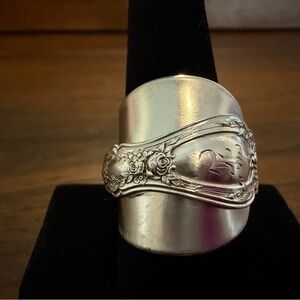 E Engraved Saddle Spoon Ring